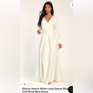 Lulus - Eternal Amore White Long Sleeve Button Cuff Wrap Maxi Dress